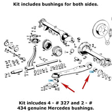 Load image into Gallery viewer, Rear Axle Support Thrust Arm Front 110352KIT/ Rear Complete Bushing Set 1960-73 Mercedes