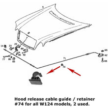 Load image into Gallery viewer, Hood Release Cable Retaining Guide Plastic Clip 1977-03 Mercedes 123 124 201 210