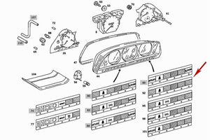 1981-84 Mercedes W126 300SD OE Dash Instrument Cluster Right Side Warning Strip