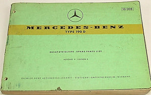 Genuine Mercedes Dealership Parts Manual Book with Part Numbers 1958-59 190D