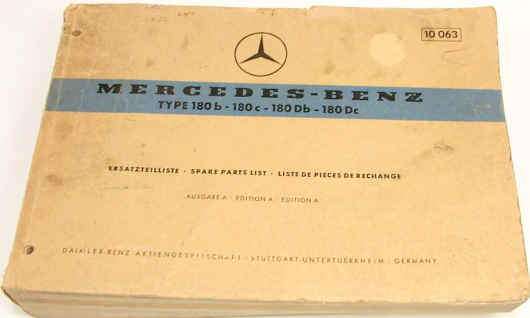 Mercedes Dealer Issue Parts Book Exploded View & Numbers 1959-62 180 b c Db Dc