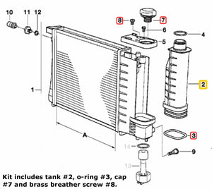 Radiator Overflow Recovery Tank Kit with Cap and Brass Bleeder Screw 1991-99 BMW