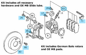 German Balo Front Brake Disc & OE MB Pad Kit 1990-93 Mercedes 300 E TE 4-MATIC