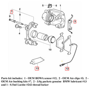 1997-03 BMW 525i 528i OEM Ate & BOWA Front Brake Pad Installation Parts Full Kit