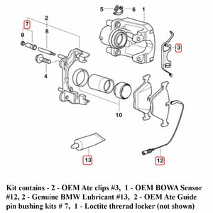 2006-08 BMW Z4 3.0 Si Front Brake Pad Bushing Clip Sensor Paste Kit OEM Ate Bowa