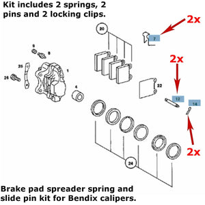 Caliper Slide Pin Spreader Spring Lubricant Kit Bendix Calipers 1980-85 Mercedes