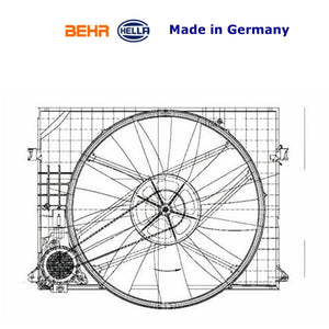 New OEM German Behr Hella Radiator Auxiliary Fan with Shroud 2000-01 Mercedes