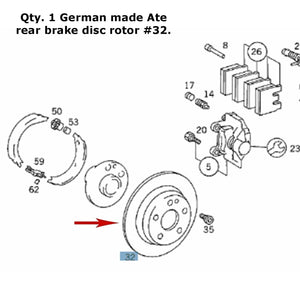 German Ate Rear Brake Disc Rotor 1992-95 Mercedes 400E 500E C36 AMG E420 E500