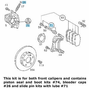1994-98 Mercedes W202 C220 C230 C280 Front Brake Caliper Complete Repair Kit OEM