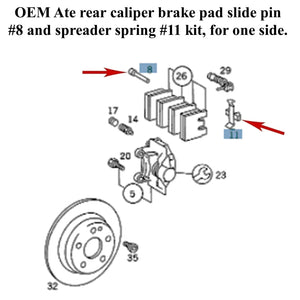 OEM Ate Rear Brake Caliper Slide Pin &  Spring Kit with Lube 1986-93 Mercedes
