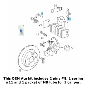 Rear Brake Caliper Pad Slide Pin & Spring Kit with Lube 1984-96 Mercedes 201 202