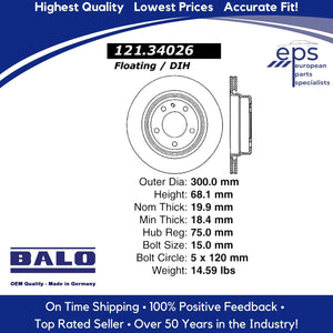 L & R Rear Brake Disc Rotors Select 88-94 BMW 7 i iL Balo 34 21 1 162 967