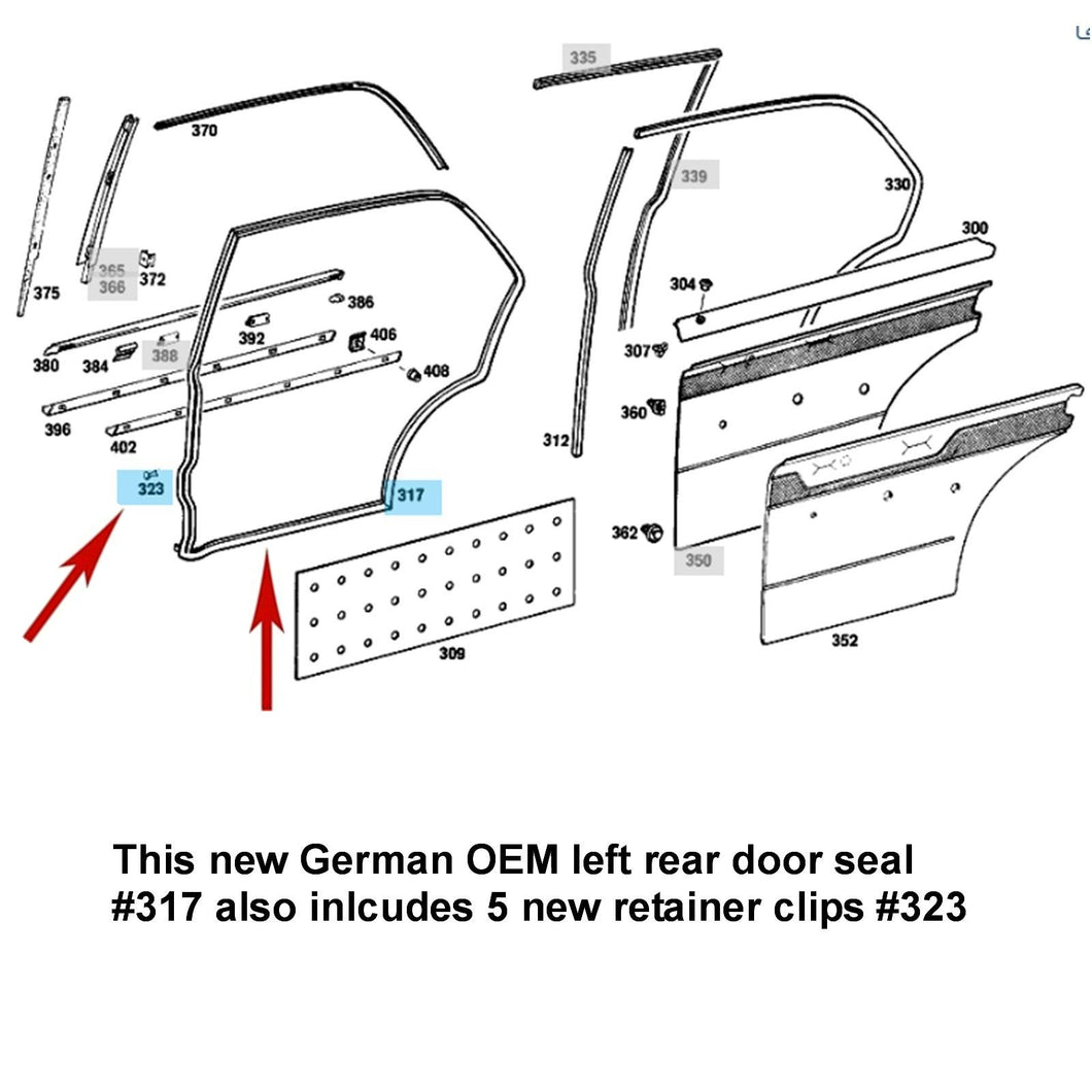 New German OEM Left Rear Door Seal Weatherstrip 1968-76 220 230 240 250 280 300