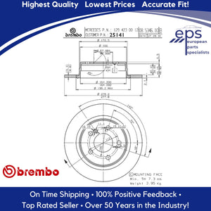 Mercedes L or R Rear Brake Disc Rotors Select 1990-95 SL Brembo 129 423 00 12