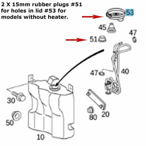 2008-19 Mercedes Washer Fluid Reservoir Tank Lid 2 Rubber Plug Kit W/O Heater