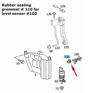 1998-12 Mercedes Benz Washer Fluid Container Level Sensor Rubber Seal Grommet