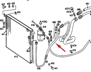 1978-80 Mercedes 300SD A/C Compressor to Condenser Line Hose OE MB 116 830 37 15