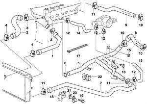 1997-98 BMW 528i Expansion Tank to Heater Return Pipe Water Hose 11 53 1 744 054