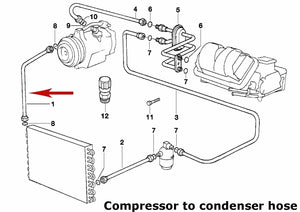 1989-95 BMW E34 525i A/C Pressure Hose Compressor to Condenser 64 53 1 384 485