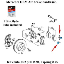 Load image into Gallery viewer, 2001-06 Mercedes C CL CLK E S SL SLK Front Brake Caliper Pad Pin Spring Kit Ate
