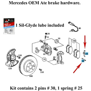 2001-06 Mercedes C CL CLK E S SL SLK Front Brake Caliper Pad Pin Spring Kit Ate