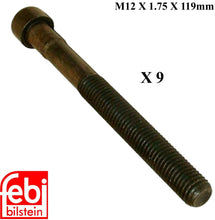 Load image into Gallery viewer, 9 X 1978-85 Mercedes 300 CD D SD TD Cylinder Head Bolts 12 X 120 mm 12 Point XZN
