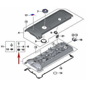 2001-08 BMW M3 Z3 M Z4 M S54 Valve Cover Cap Nut Seal Grommet 11 12 7 830 972