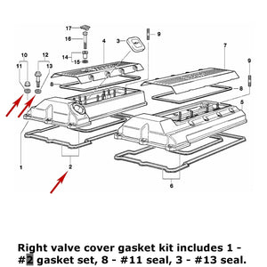 1999-03 BMW 540i 740i 740iL X5 Z8 Right Valve Cover Gasket Set 11 12 0 034 104