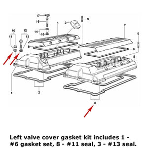 1999-03 BMW 540i 740i 740iL X5 Z8 Left Valve Cover Gasket Set 11 12 0 034 105