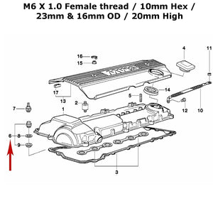 1991-07 BMW 3 5 X Z Valve Cover Cap Nut with Seal and Washer M6 11 12 1 738 607