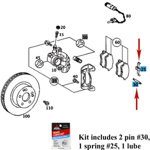 2002-09 Mercedes C CLK SLK AMG Front Brake Pad Spring Pin & Lube Hardware Kit