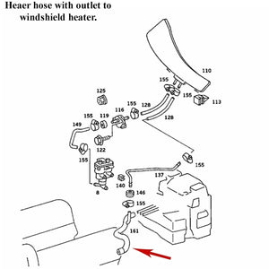 1982-91 Mercedes 380 420 500 560 SE SEC SEL Heater Hose with Heated Windshield