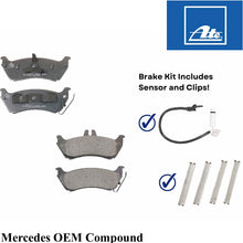 Load image into Gallery viewer, Rear Brake Pad Set with Clips &amp; Sensor 99-05 Mercedes ML Class Ate OEM Compound
