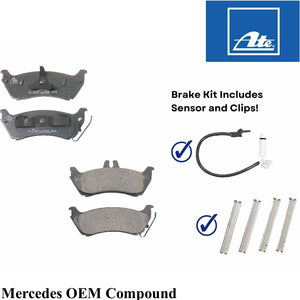 Rear Brake Pad Set with Clips & Sensor 99-05 Mercedes ML Class Ate OEM Compound