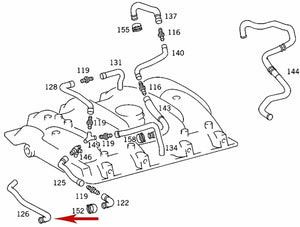 1996-99 Mercedes E420 S420 CL S SL 500 Intake Manifold Valve Cover Breather Hose