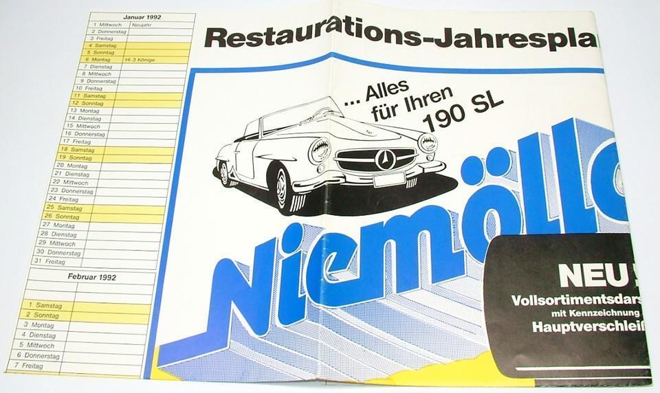 Niemoller Restaurations Jahresplaner 1992 Large Poster Calender Mercedes 190SL