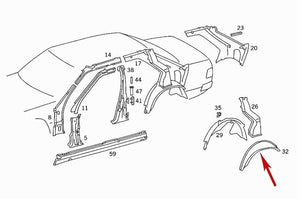 New Right Rear Fender Outer Wheelhouse Panel 1986-89 Mercedes W124 124 637 02 76