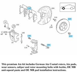 Complete Front Brake German Ate Coated Disc & Pad Kit Mercedes 1996-04 Mercedes