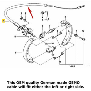 German Left or Right Parking Brake Cable 1975-82 BMW 528i 530i 630CSi 633CSi