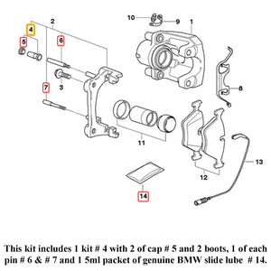 Front Brake Caliper Guide Pin & Bushing Repair Kit 2002-16 BMW 1 3 5 6 7 M X Z