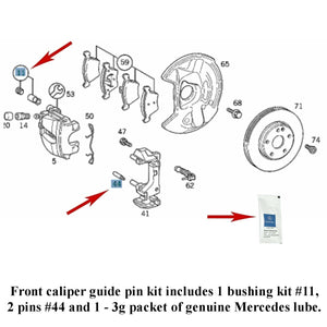 Ate Front Brake Caliper Guide Pin & Bushing & Lube Repair Kit 1996-14 Mercedes