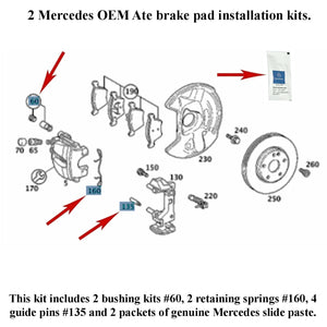 2 X Front Brake Caliper Pad Clip Guide Bushing Pin Install Kits 1996-09 Mercedes