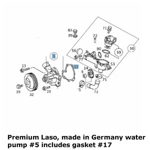 New German Premium Laso Water Pump 2001-04 Mercedes C230 SLK230 Kompessor