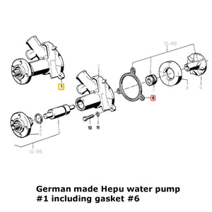 New German Hepu Water Pump & Gasket Metal Impeller 1982 BMW 325 325e 325i 528e
