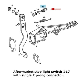 Stop Light Switch at Brake Pedal with Single 2 Prong Connector 1963-85 Mercedes