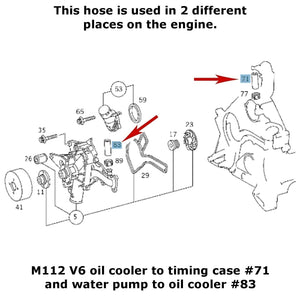 Oil Cooler to Water Pump or to Timing Case Hose 1998-06 Mercedes M112 V6 M113 V8