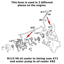 Load image into Gallery viewer, Genuine MB Oil Cooler to Water Pump or Timing Case Hose 1998-06 Mercedes V6 V8
