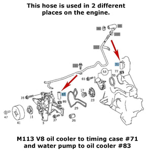 Genuine MB Oil Cooler to Water Pump or Timing Case Hose 1998-06 Mercedes V6 V8