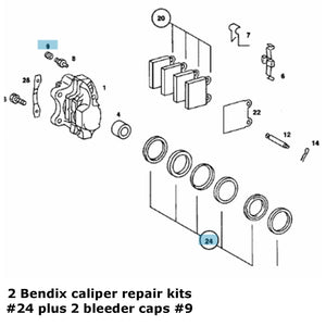 2 X FTE Front Brake Caliper Repair Seal Kits Bendix Calipers 1973-85 Mercedes