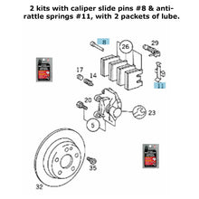 Load image into Gallery viewer, 2 Rear Brake Caliper Slide Pin &amp; Anti Rattle Spring Kits &amp; Lube 1990-98 Mercedes
